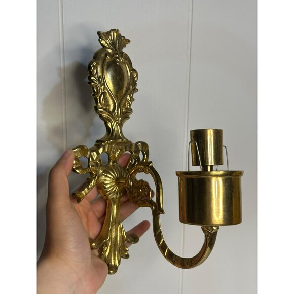 VTG Brass Wall Candle Sconce 9"x6" Decorative Candlestick Holder for Home Decor - Picture 2 of 9